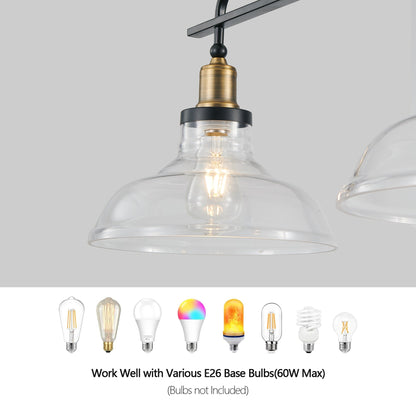45' Industrial 3-Light Pendant Chandelier with Clear Glass Shades,