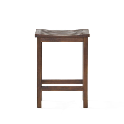 Outdoor Acacia Wood Counter Height Barstool, Set of 2, Mahogany Brown