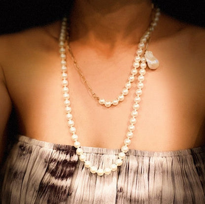 Pearl And Chain Long Necklace
