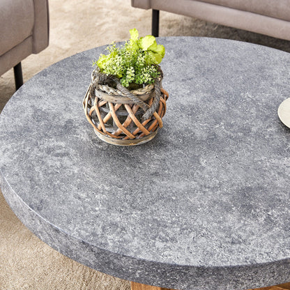 Modern Retro Gray Texture MDF Round Coffee Table with Crossed Legs,