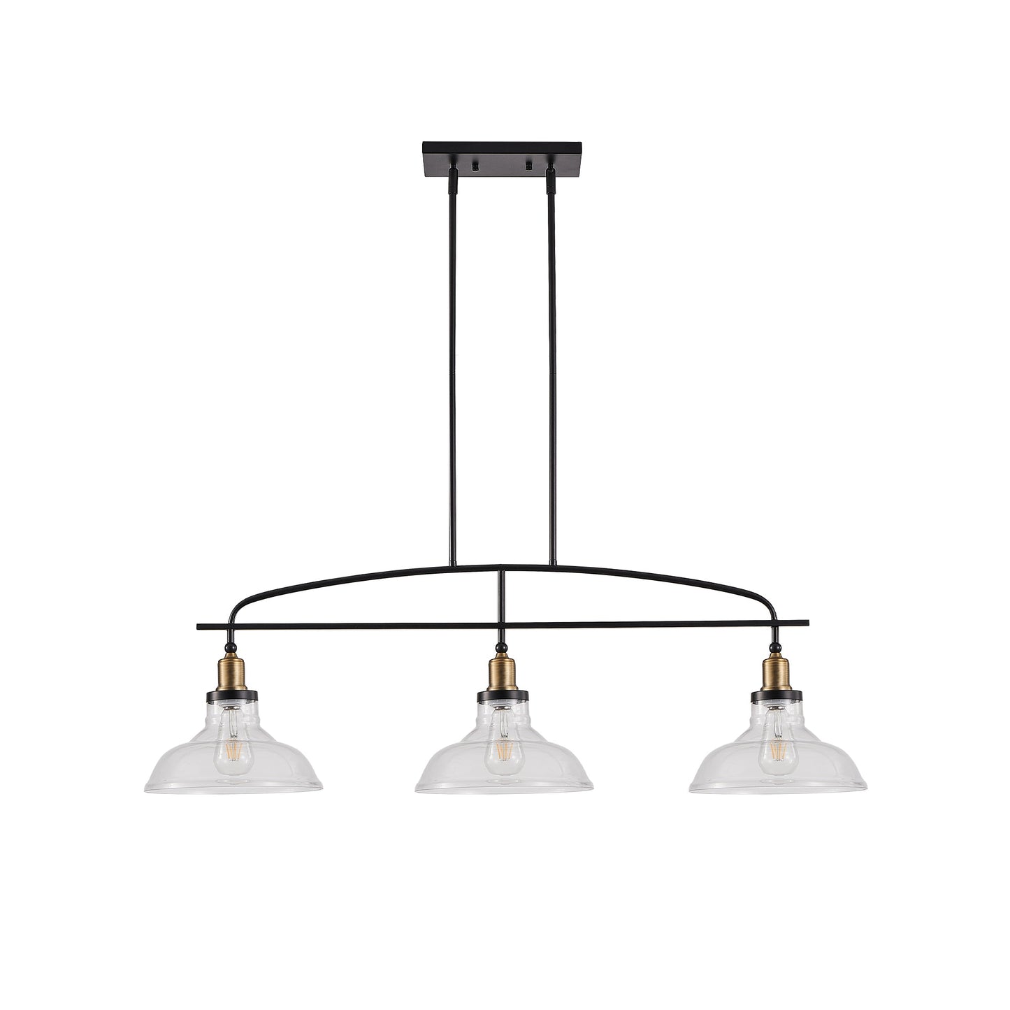 45' Industrial 3-Light Pendant Chandelier with Clear Glass Shades,