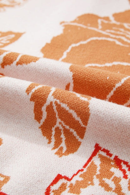 Floral Half Zip Collared Pullover Sweater