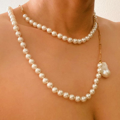 Pearl And Chain Long Necklace