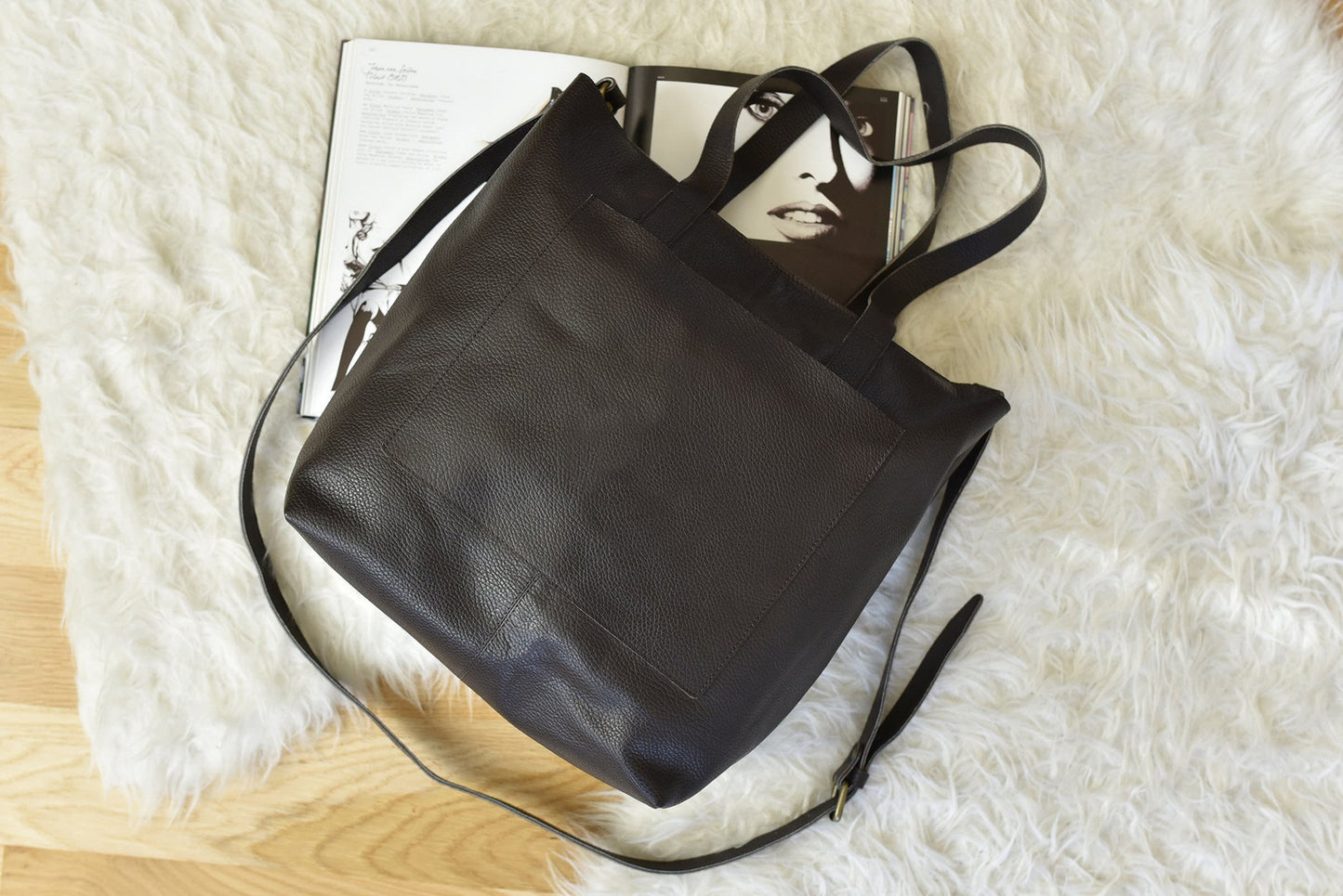 Journalist Style Leather Tote Bag