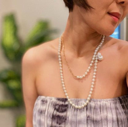 Pearl And Chain Long Necklace
