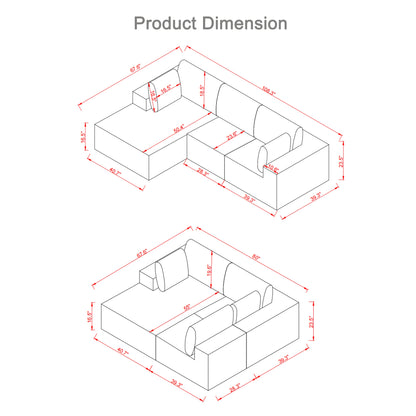 108.3' Sectional Foam Couch,L Shape Sofa with Chaise Lounge,Modular
