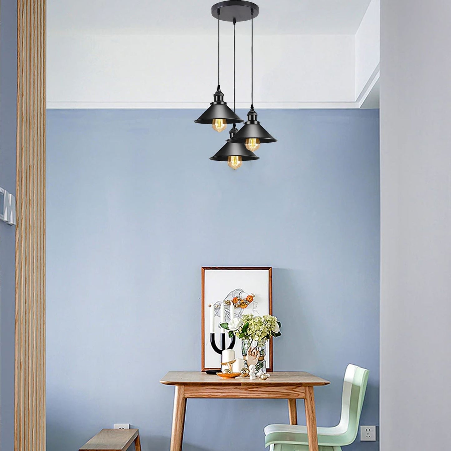 Black Metal Cone Shade Pendant Light Fixture~3393