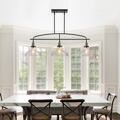 45' Industrial 3-Light Pendant Chandelier with Clear Glass Shades,