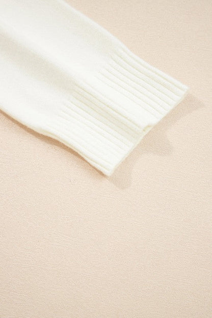 Embroidered Flower Ribbed Loose Sweater