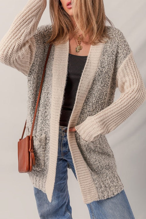 Stylish Open Front Pocketed Cardigan