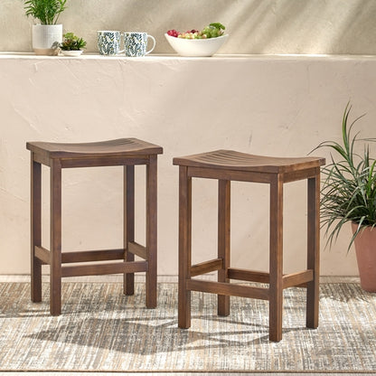 Outdoor Acacia Wood Counter Height Barstool, Set of 2, Mahogany Brown