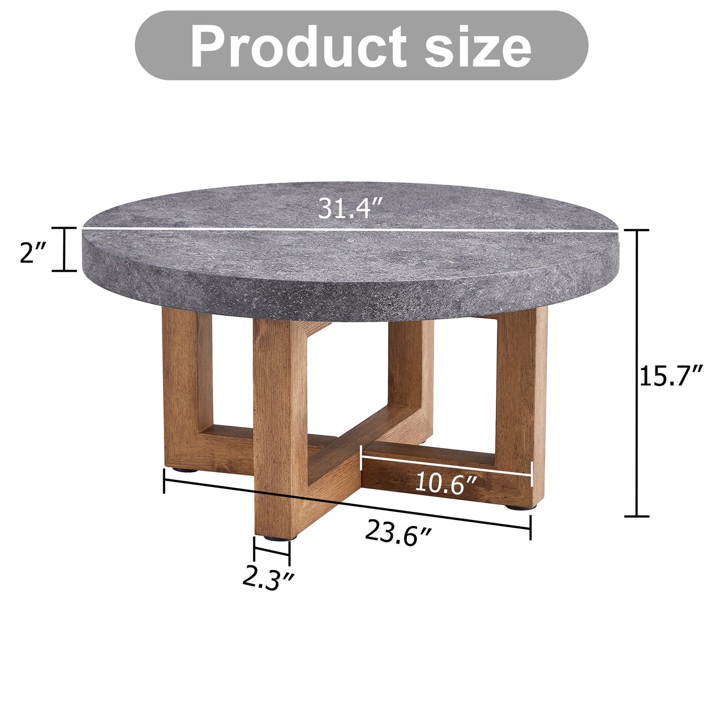 Modern Retro Gray Texture MDF Round Coffee Table with Crossed Legs,