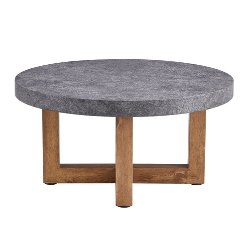 Modern Retro Gray Texture MDF Round Coffee Table with Crossed Legs,