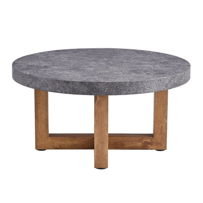 Modern Retro Gray Texture MDF Round Coffee Table with Crossed Legs,