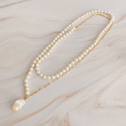 Pearl And Chain Long Necklace