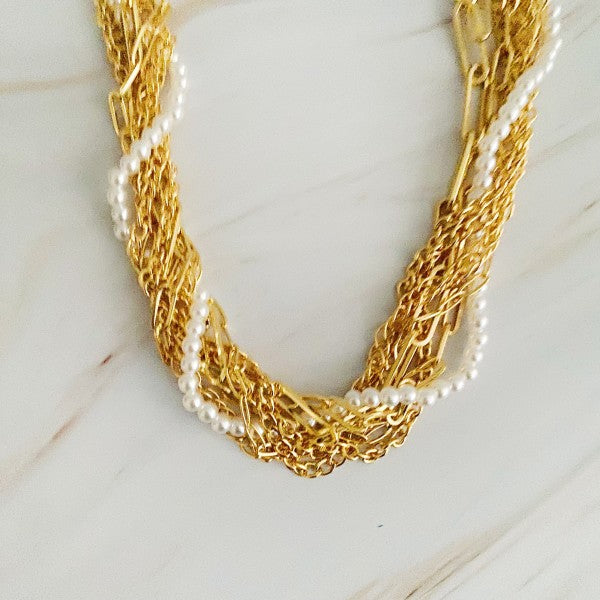 Stylish Multi Chain Pearl Necklace