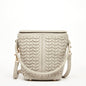 Woven Leather Bucket Bag Quilted Grayish Beige Crossbody Purse Women's