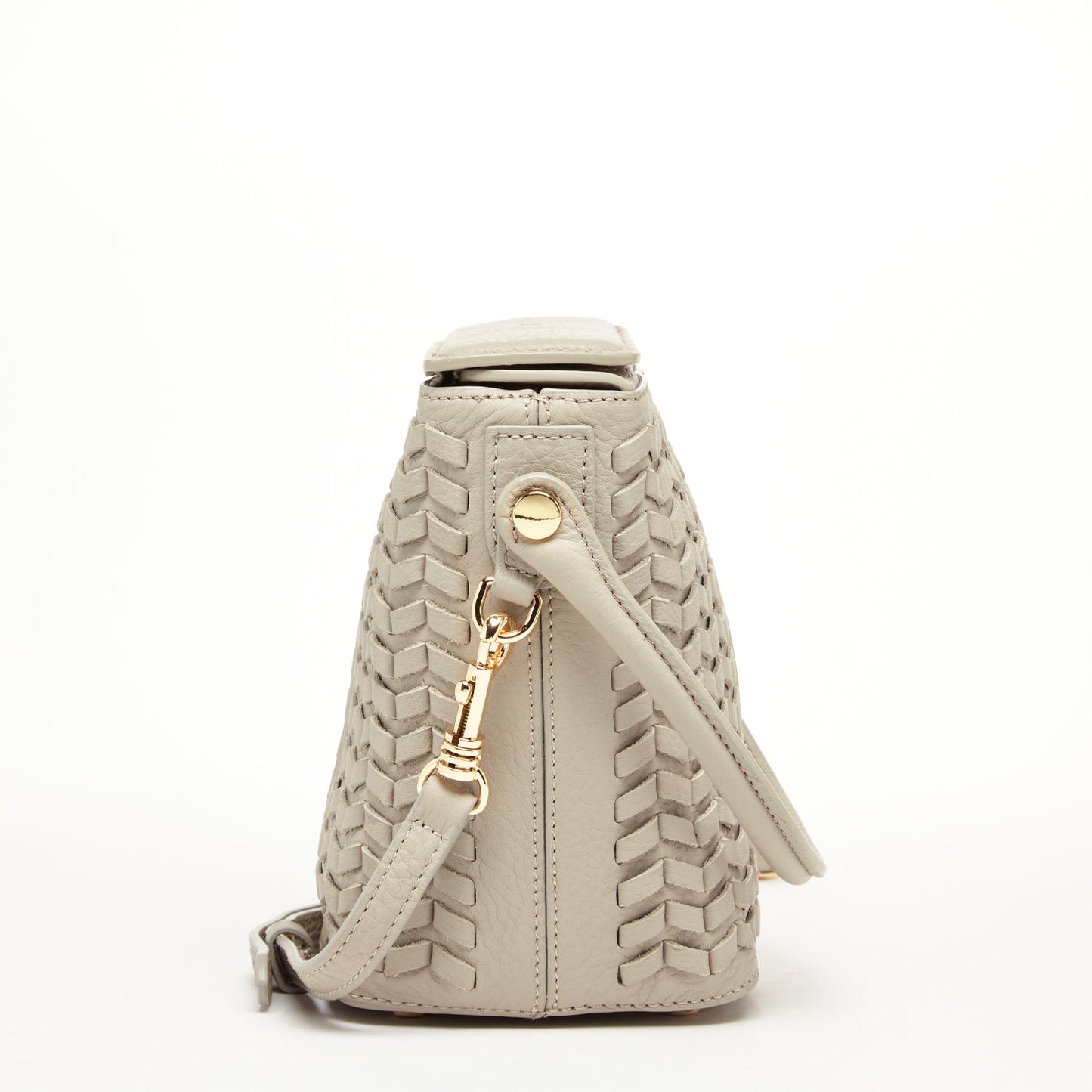 Woven Leather Bucket Bag Quilted Grayish Beige Crossbody Purse Women's