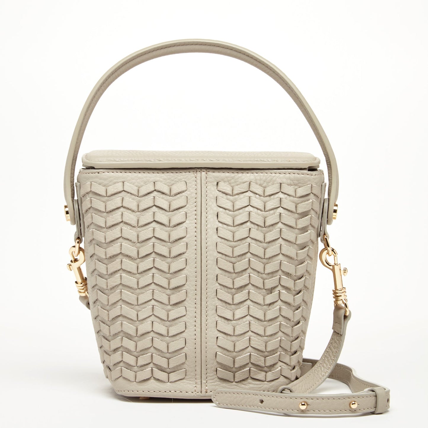 Woven Leather Bucket Bag Quilted Grayish Beige Crossbody Purse Women's