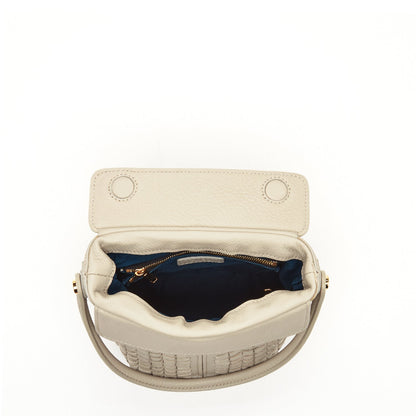 Woven Leather Bucket Bag Quilted Grayish Beige Crossbody Purse Women's