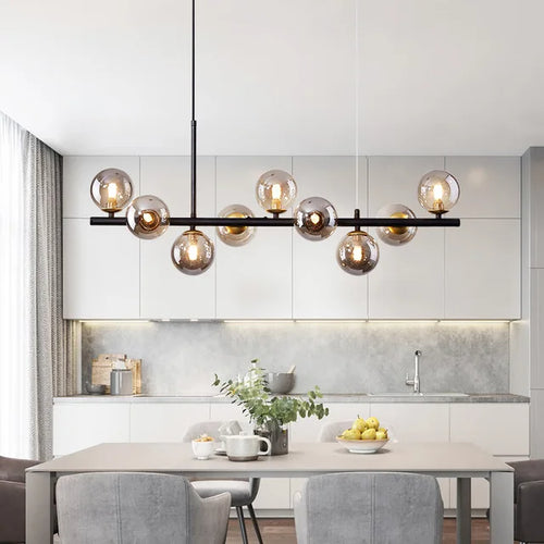Nordic Modern LED Pendant Gold Light Glass Ball 11 Heads Hanging Lamp