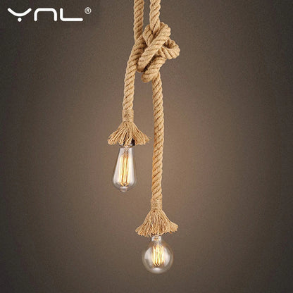 Hemp Rope Pendant Lights Vintage Retro Hanging Lamp E27 AC 85-265V