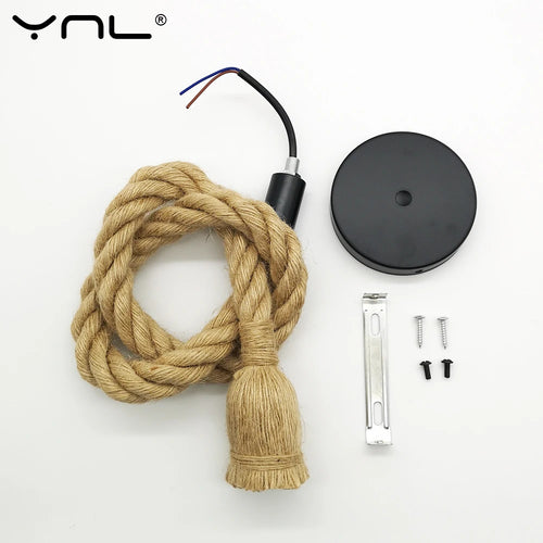 Hemp Rope Pendant Lights Vintage Retro Hanging Lamp E27 AC 85-265V
