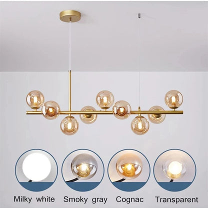 Nordic Modern LED Pendant Gold Light Glass Ball 11 Heads Hanging Lamp
