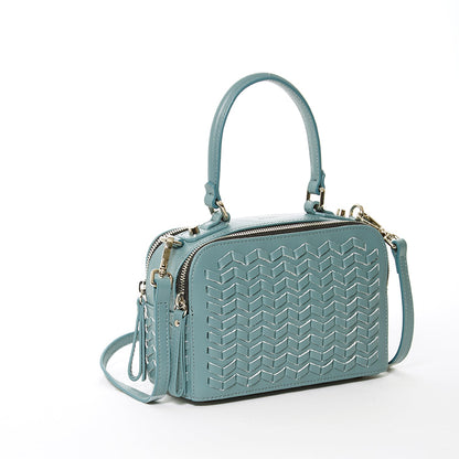 Woven Leather Crossbody Bag Blue Purse Women's Handbag