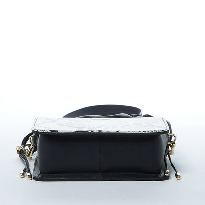 Leather Bucket Bag Black Purse Snakeskin Drawstring Design Medium Size