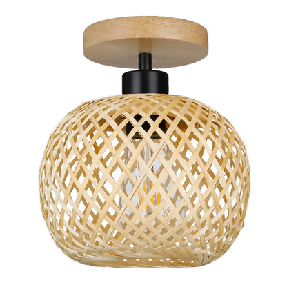 Retro Led Bamboo Woven Ceiling Lamp Corridor Aisle Living Room Ceiling
