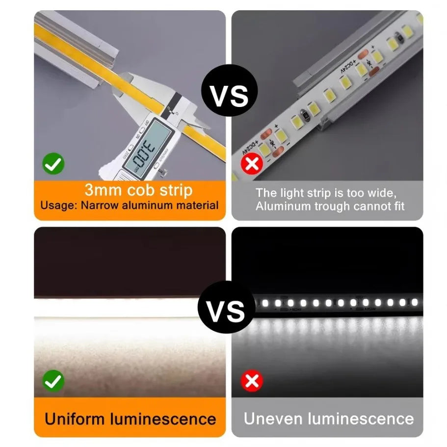 3mm Ultra Thin 12V Colorful COB LED Strip Dimmable 3000K 4000K 6000K