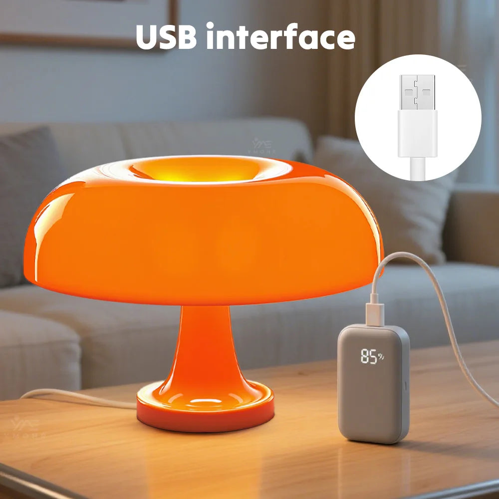 Orange Mushroom Table Lamp LED Rechargeable 3 modes Ambient Lights
