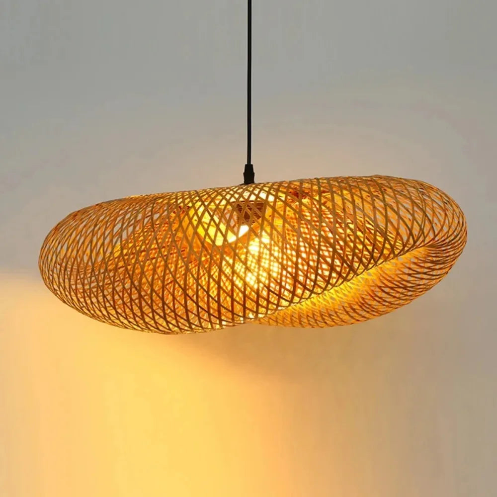 Bamboo Weaving LED Pendant Light HandMade Vintage Home Hanging