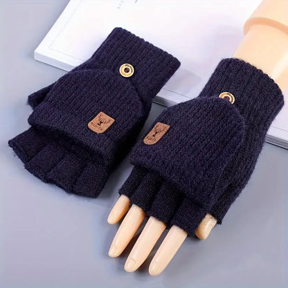 Knitted Fingerless Gloves Winter Thicken Warm Touch Screen Gloves for