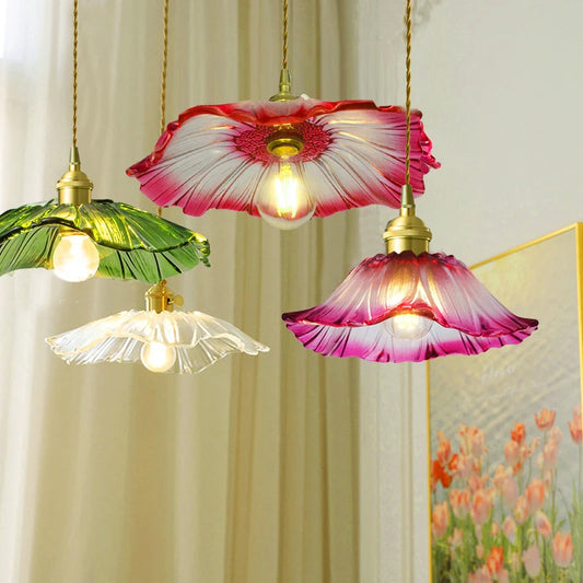 Vintage Pendant Lights Flower Glass Hanging Lamps Home Decoration