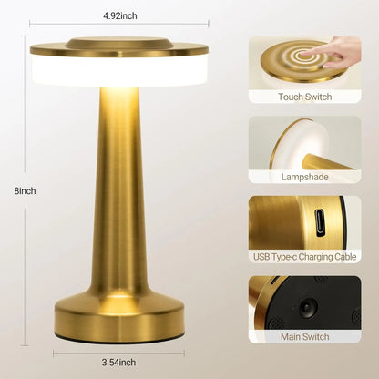 LED Table Lamp Touch Sensor Rechargeable Desktop Night Light Wireless