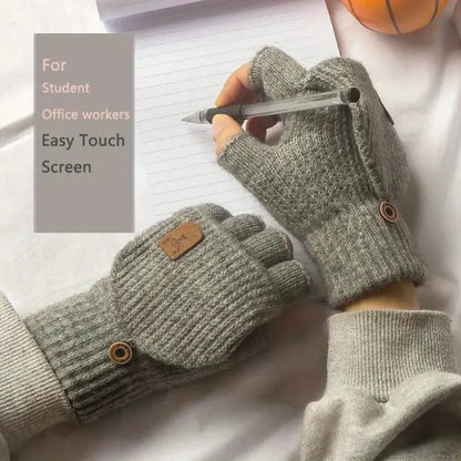 Knitted Fingerless Gloves Winter Thicken Warm Touch Screen Gloves for