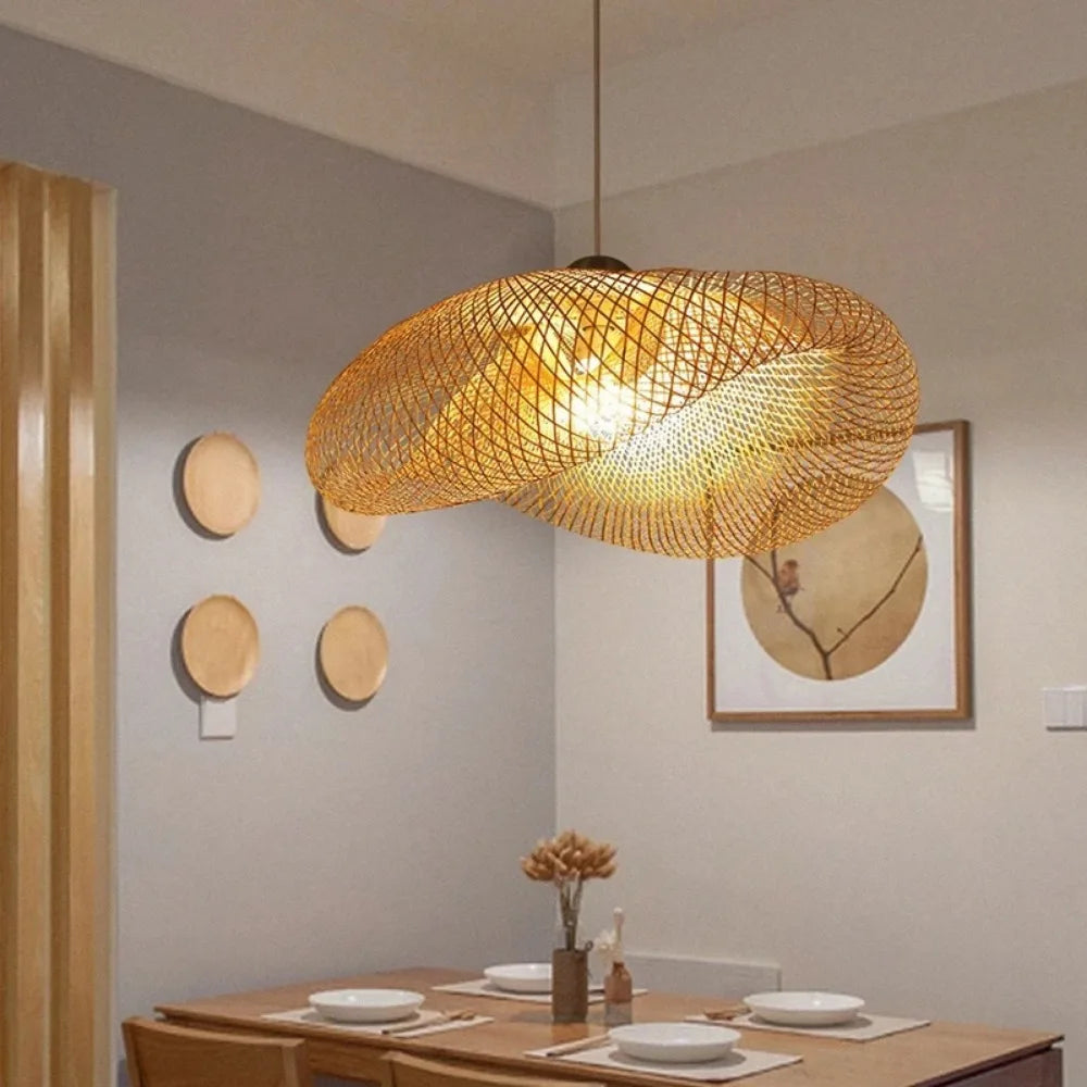 Bamboo Weaving LED Pendant Light HandMade Vintage Home Hanging