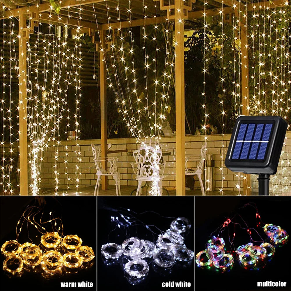 Solar Curtain Light LED Outdoor Waterproof 300leds Garland Decoration