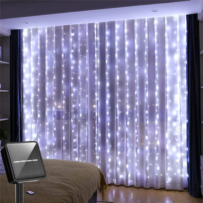 Solar Curtain Light LED Outdoor Waterproof 300leds Garland Decoration