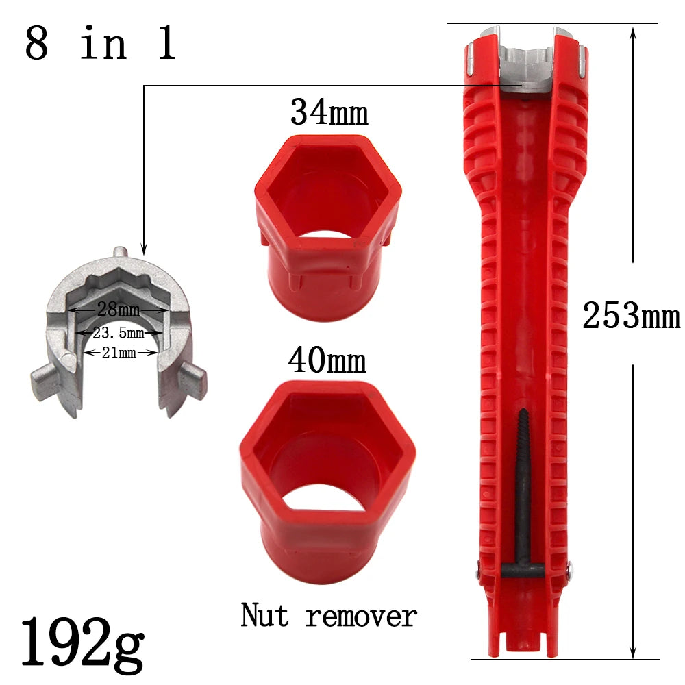 Three head red Sink wrench 8-in-1 screw removing water heater water