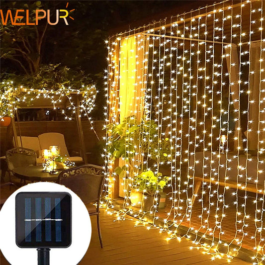 Solar Curtain Light LED Outdoor Waterproof 300leds Garland Decoration