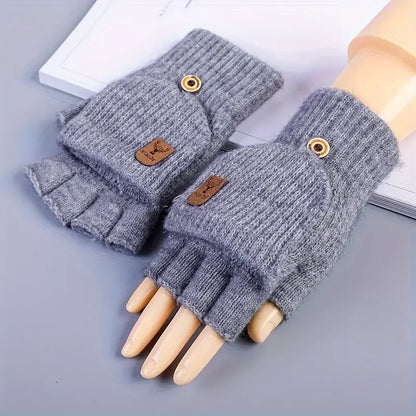 Knitted Fingerless Gloves Winter Thicken Warm Touch Screen Gloves for
