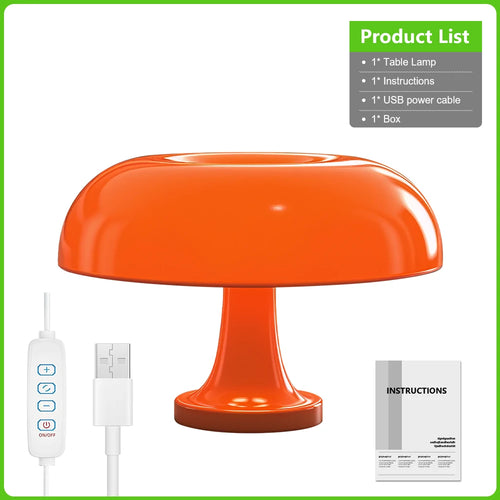 Orange Mushroom Table Lamp LED Rechargeable 3 modes Ambient Lights