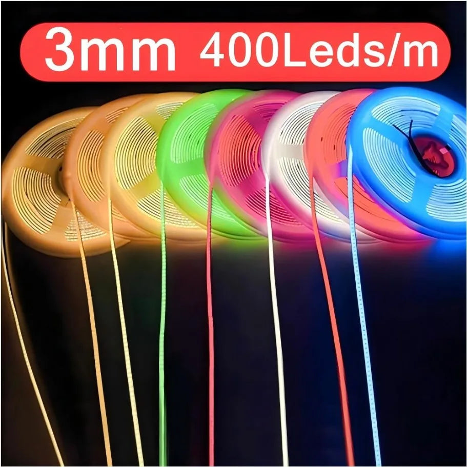 3mm Ultra Thin 12V Colorful COB LED Strip Dimmable 3000K 4000K 6000K