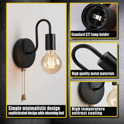 Nordic Industrial Wall Lamp Iron Black E27 Indoor Lighting Bedside
