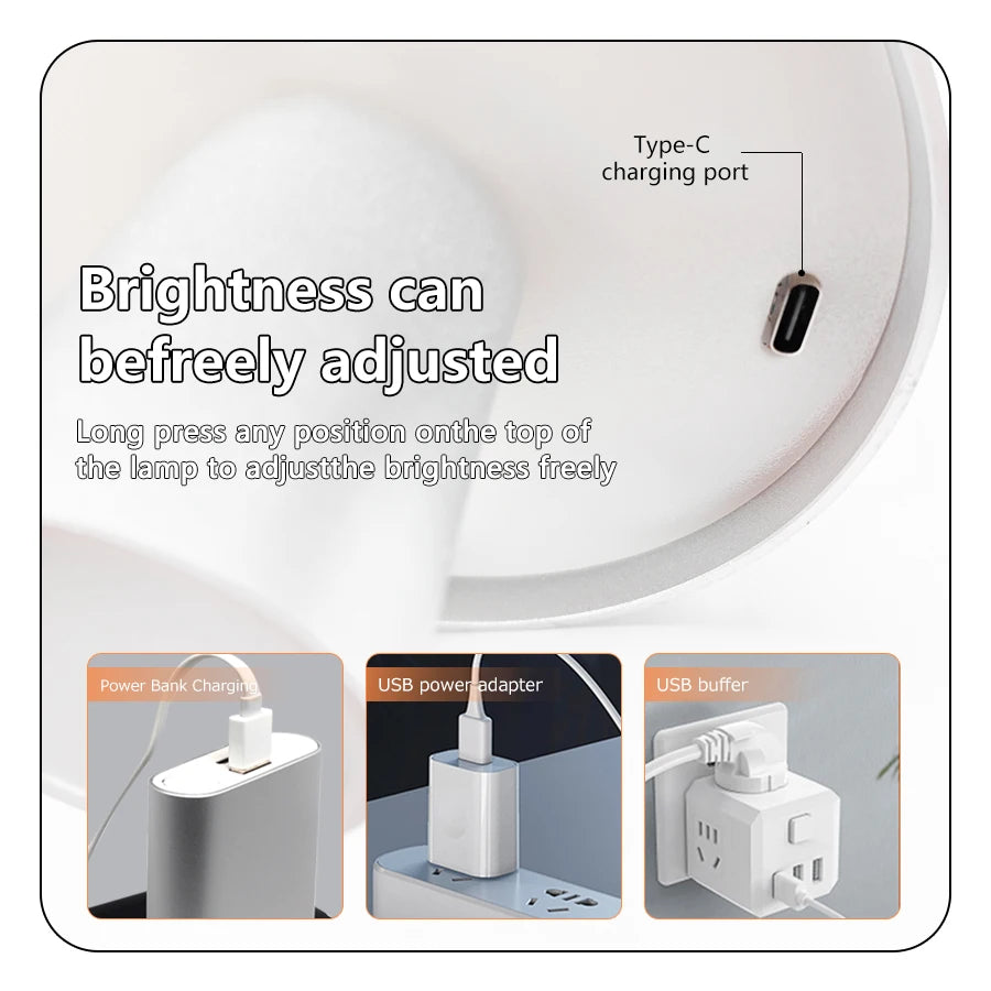 Cordless Rechargeable Led Table Lamp Desk Bedroom Night Light USB 3