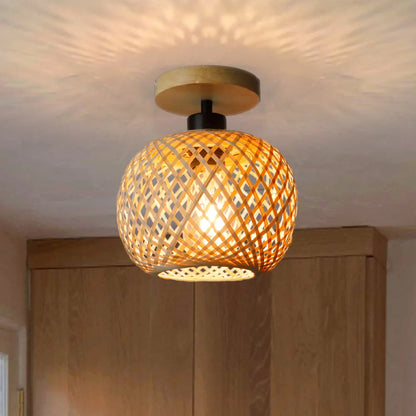Retro Led Bamboo Woven Ceiling Lamp Corridor Aisle Living Room Ceiling