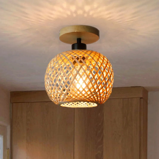 Retro Led Bamboo Woven Ceiling Lamp Corridor Aisle Living Room Ceiling